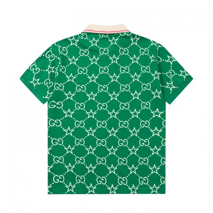 G*u*i gg and stars stretch cotton polo green