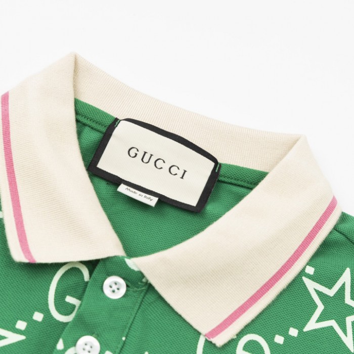 G*u*i gg and stars stretch cotton polo green