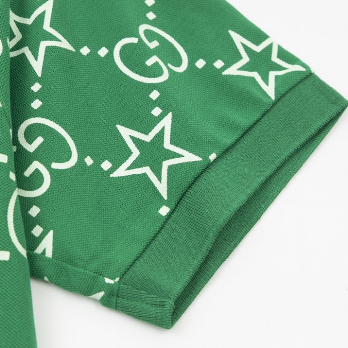 G*u*i gg and stars stretch cotton polo green