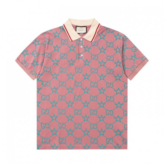 G*u*i gg and stars stretch cotton polo pink