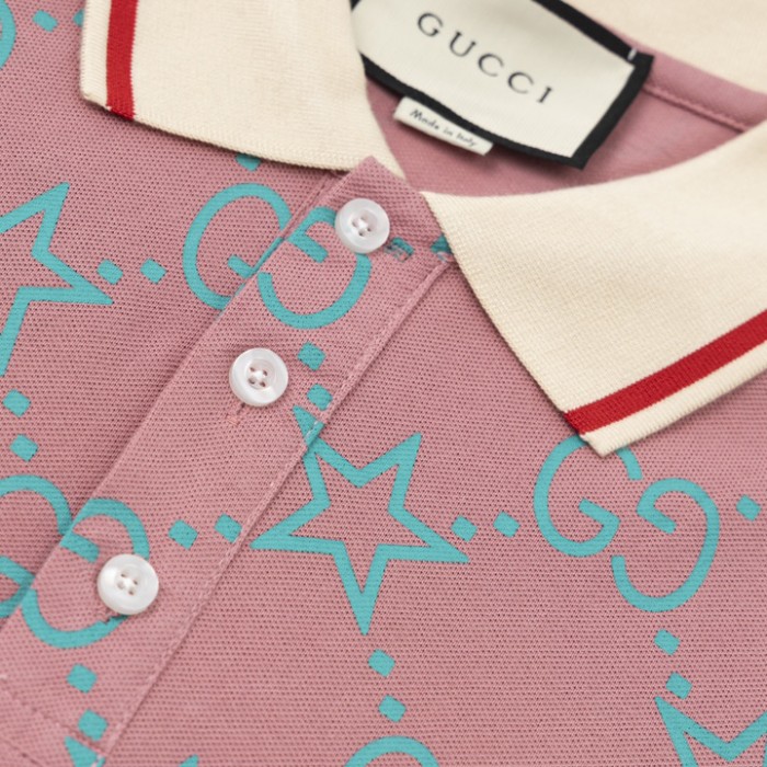 G*u*i gg and stars stretch cotton polo pink