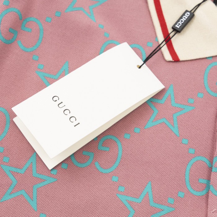 G*u*i gg and stars stretch cotton polo pink
