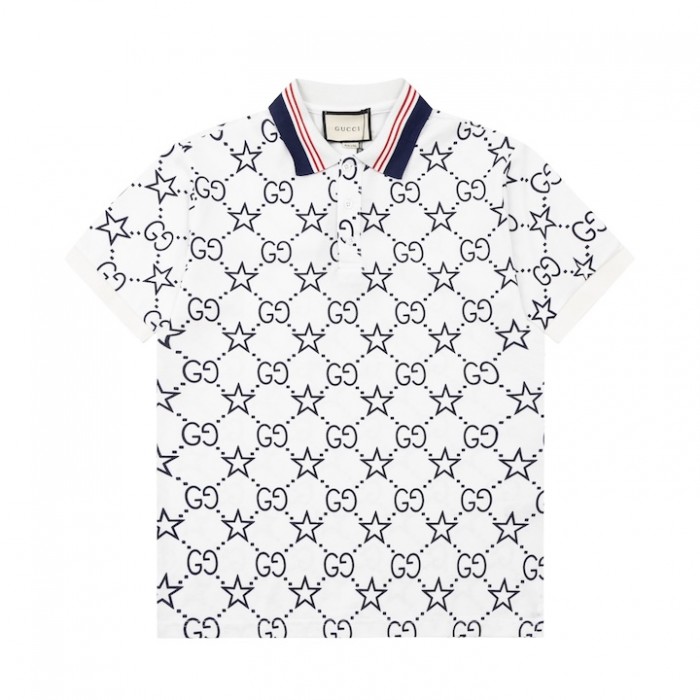 G*u*i gg and stars stretch cotton polo white