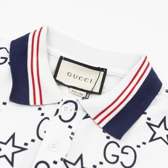G*u*i gg and stars stretch cotton polo white