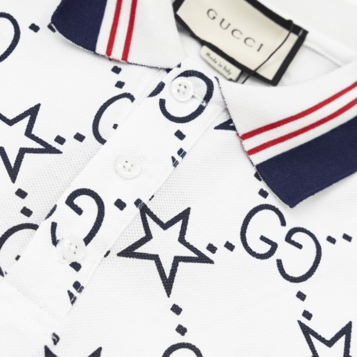 G*u*i gg and stars stretch cotton polo white