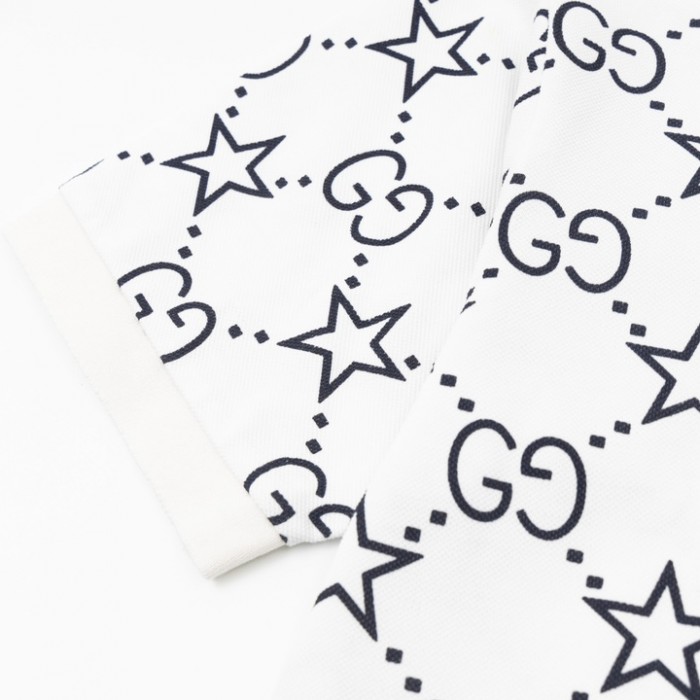 G*u*i gg and stars stretch cotton polo white