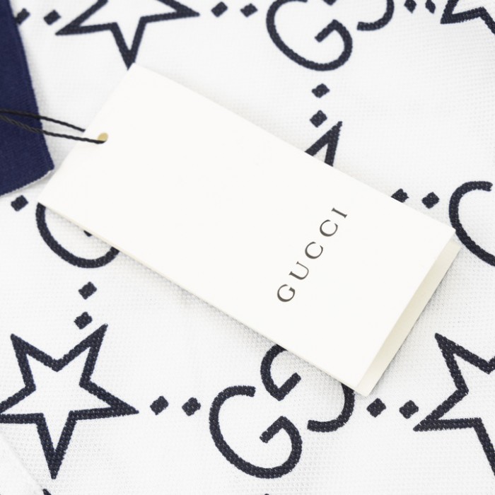 G*u*i gg and stars stretch cotton polo white