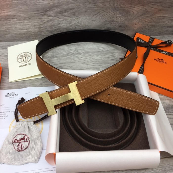 H**mes men''s reversible togo leather 38mm belt tan / gold