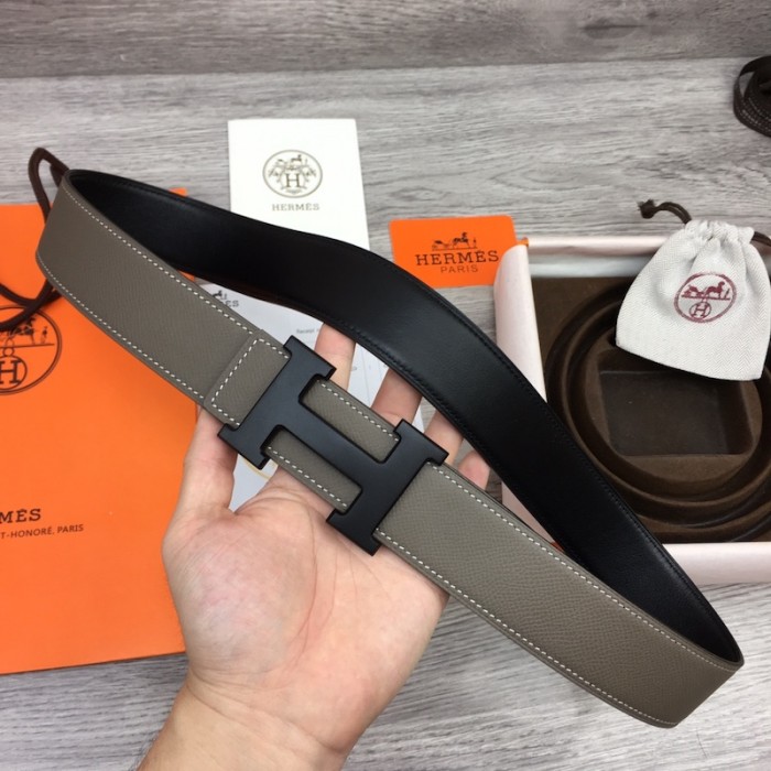 H**mes men''s reversible epsom leather 38mm belt grey