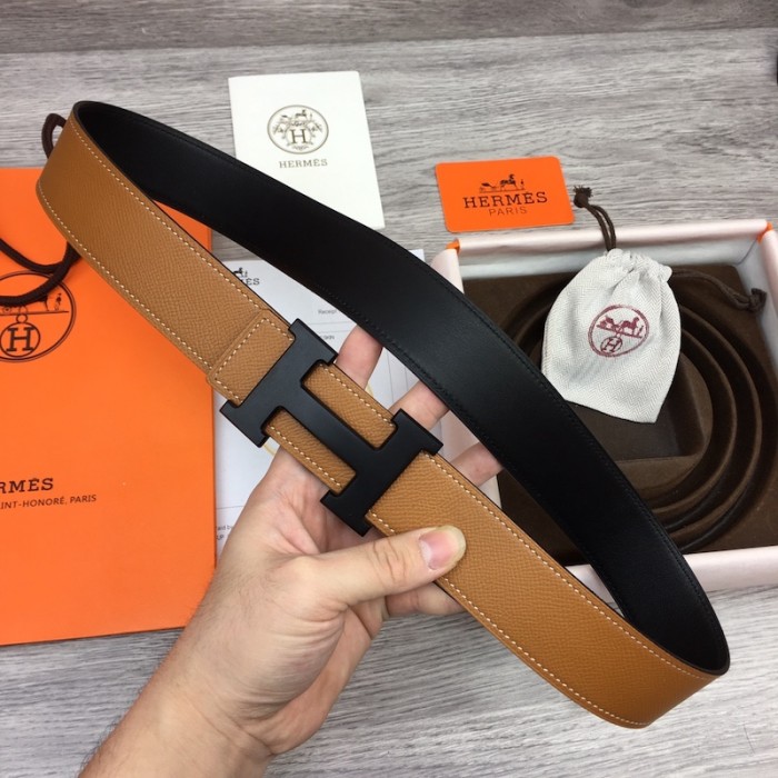 H**mes men''s reversible epsom leather 38mm belt tan
