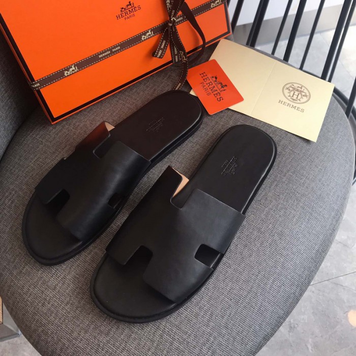 H**mes men izmir sandals in swift leather black