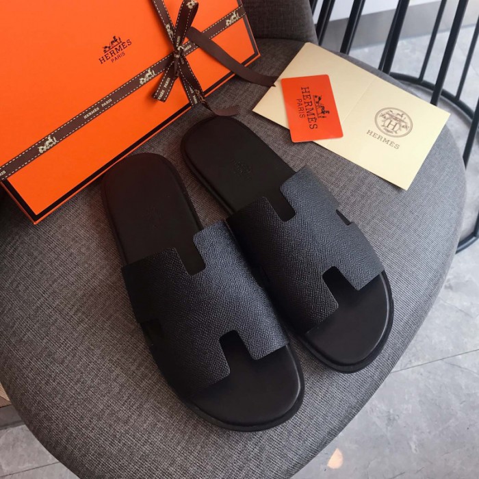 H**mes men izmir sandals in epsom leather black