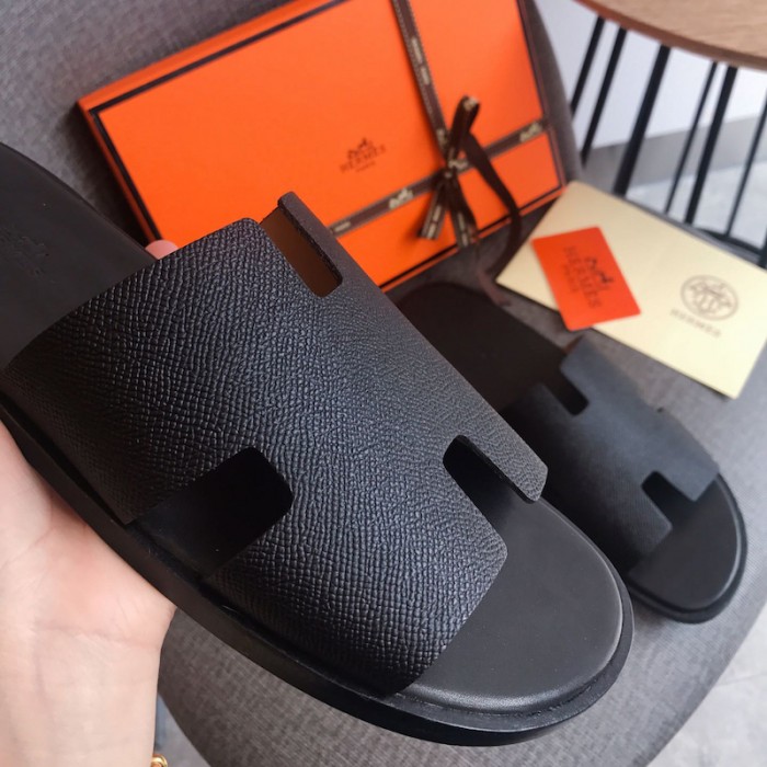 H**mes men izmir sandals in epsom leather black