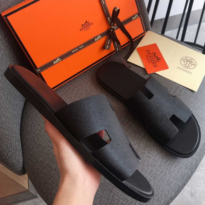 H**mes men izmir sandals in epsom leather black