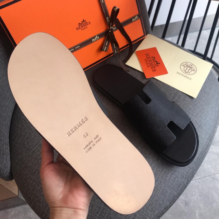 H**mes men izmir sandals in epsom leather black