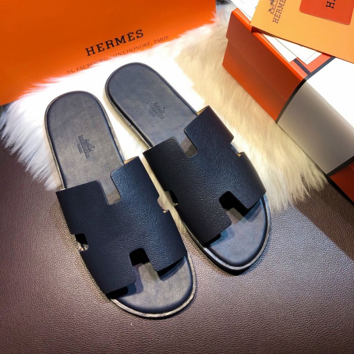 H**mes men izmir sandals in epsom leather navy