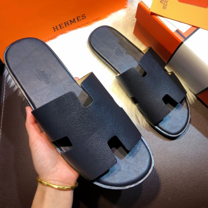 H**mes men izmir sandals in epsom leather navy