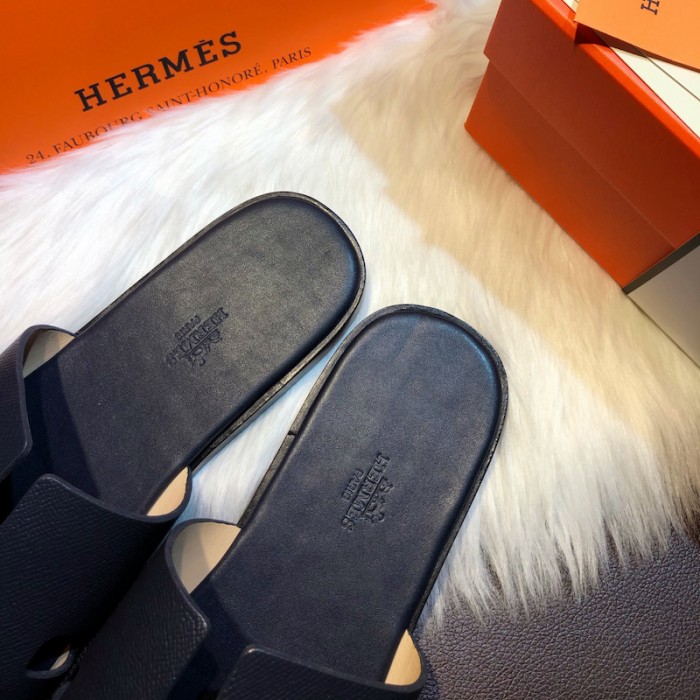 H**mes men izmir sandals in epsom leather navy