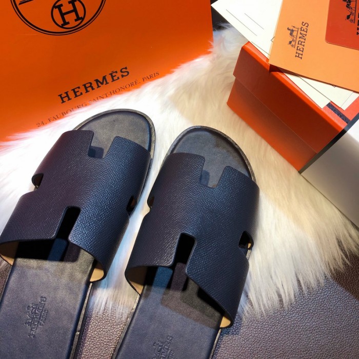 H**mes men izmir sandals in epsom leather navy