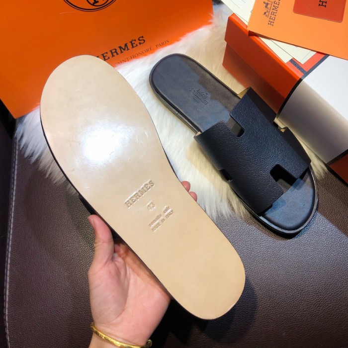 H**mes men izmir sandals in epsom leather navy
