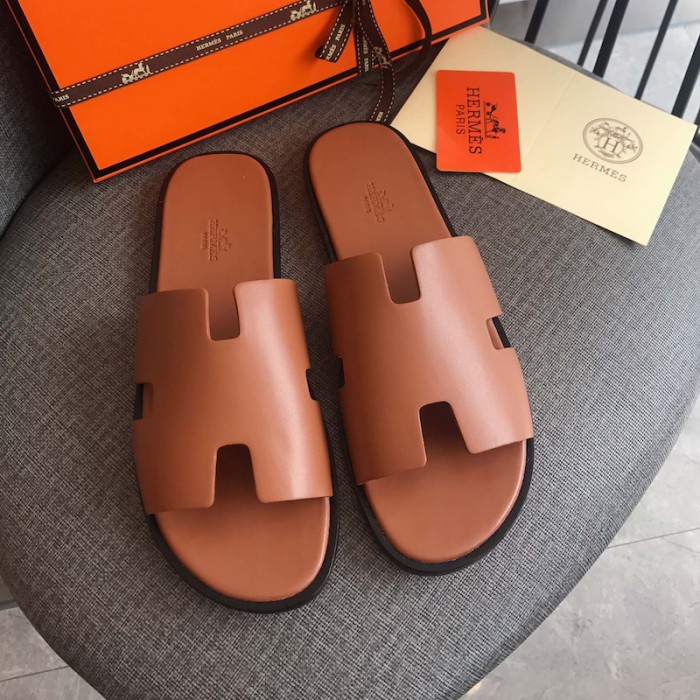 H**mes men izmir sandals in swift leather tan