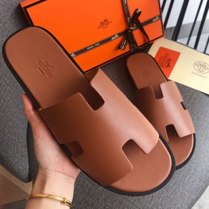 H**mes men izmir sandals in swift leather tan