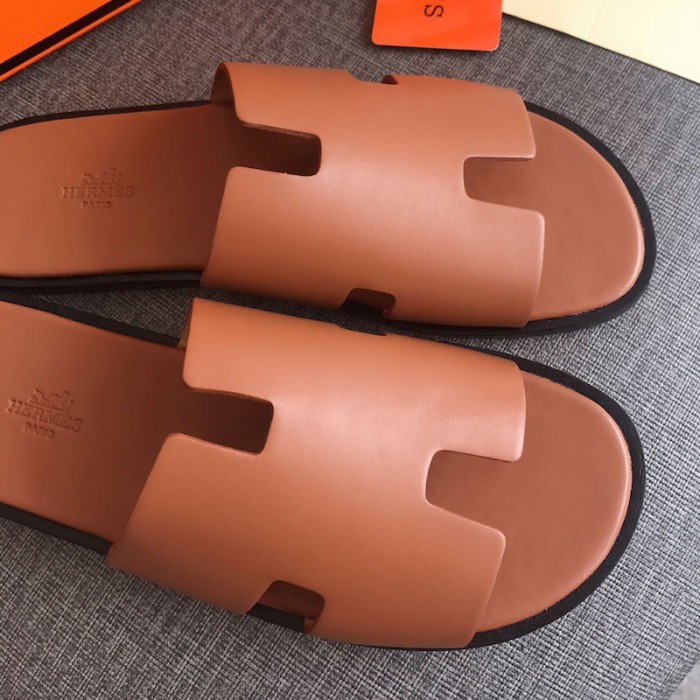 H**mes men izmir sandals in swift leather tan