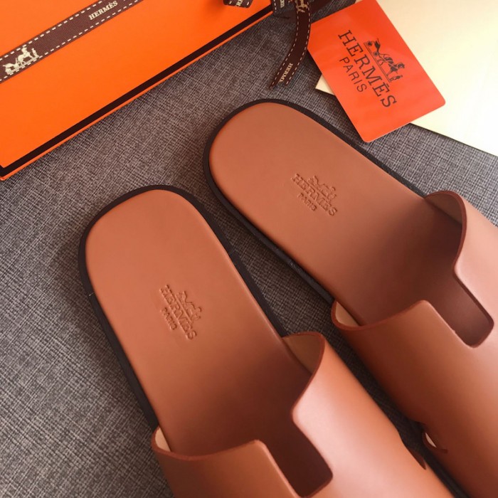 H**mes men izmir sandals in swift leather tan