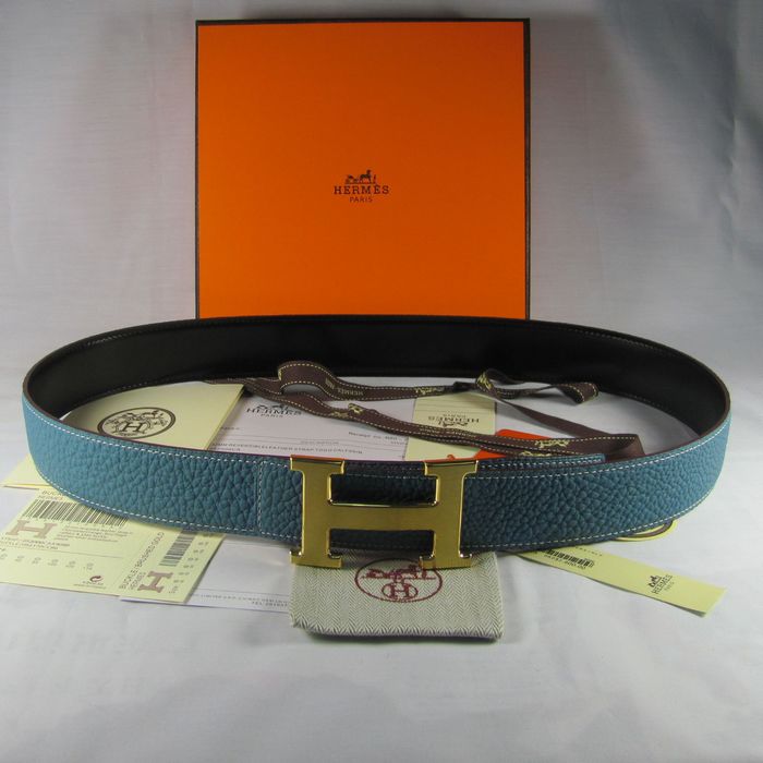 H**mes reversible togo leather 38mm belt blue