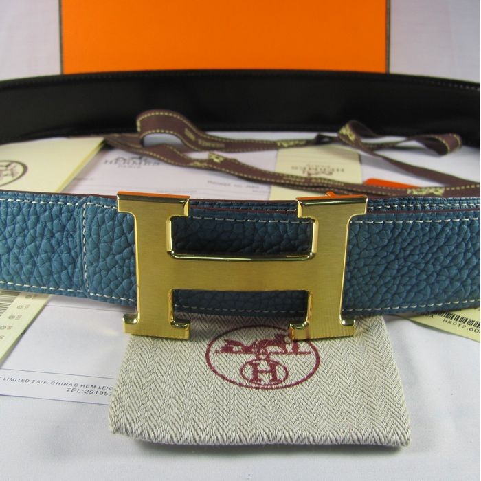 H**mes reversible togo leather 38mm belt blue