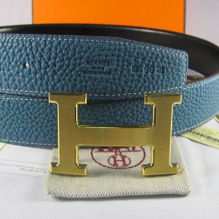 H**mes reversible togo leather 38mm belt blue