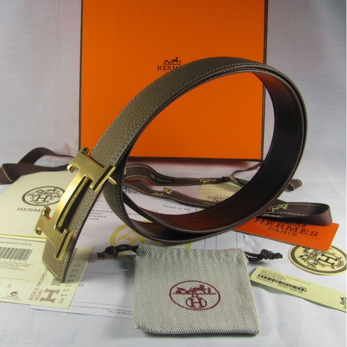 H**mes reversible togo leather 38mm belt grey