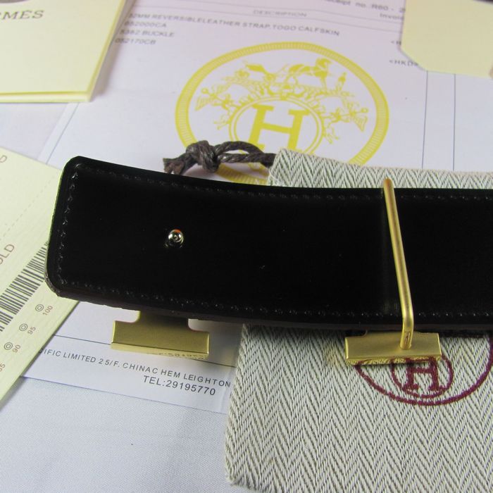H**mes reversible togo leather 38mm belt navy