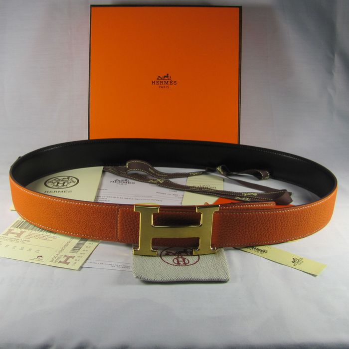 H**mes reversible togo leather 38mm belt orange