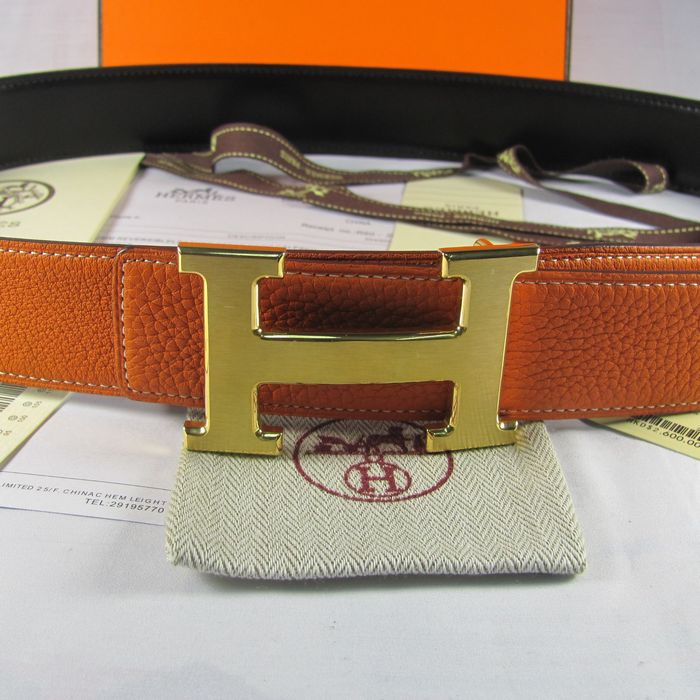 H**mes reversible togo leather 38mm belt orange