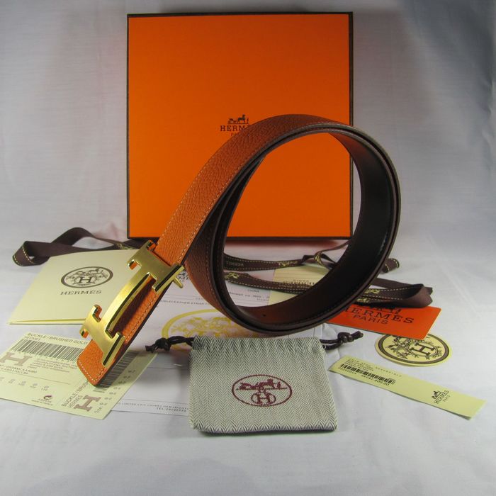 H**mes reversible togo leather 38mm belt orange