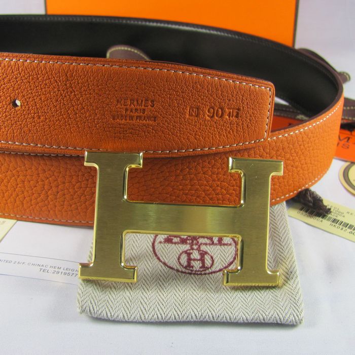H**mes reversible togo leather 38mm belt orange
