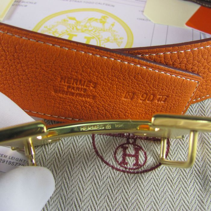 H**mes reversible togo leather 38mm belt orange