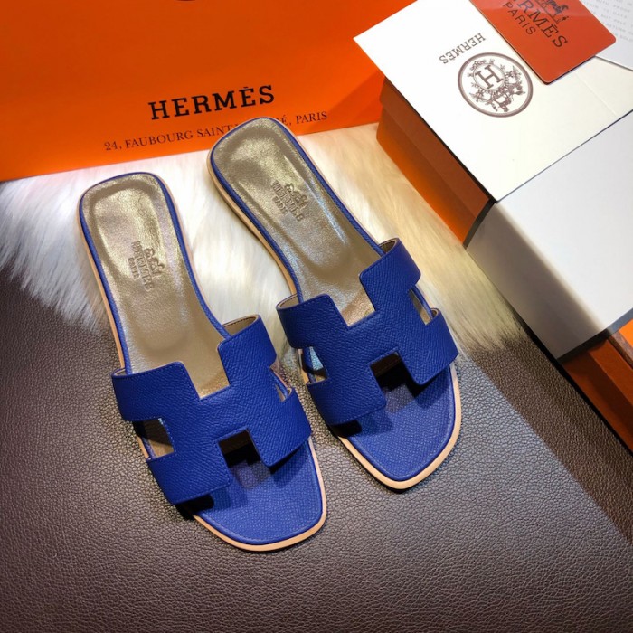 H**mes women oran sandals in epsom leather electric blue