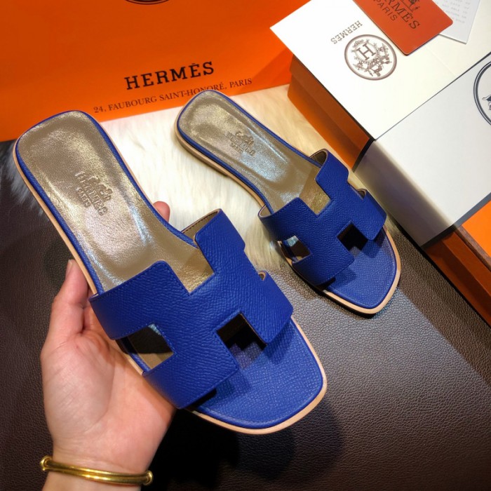 H**mes women oran sandals in epsom leather electric blue