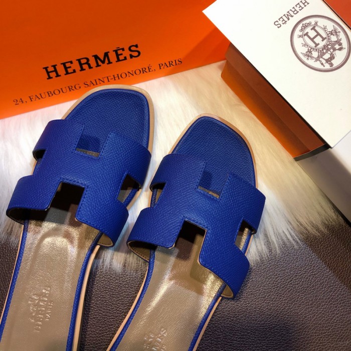 H**mes women oran sandals in epsom leather electric blue