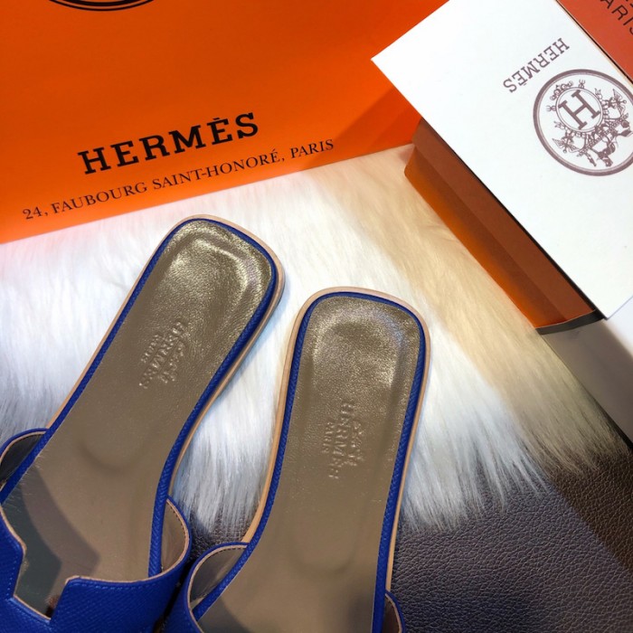 H**mes women oran sandals in epsom leather electric blue