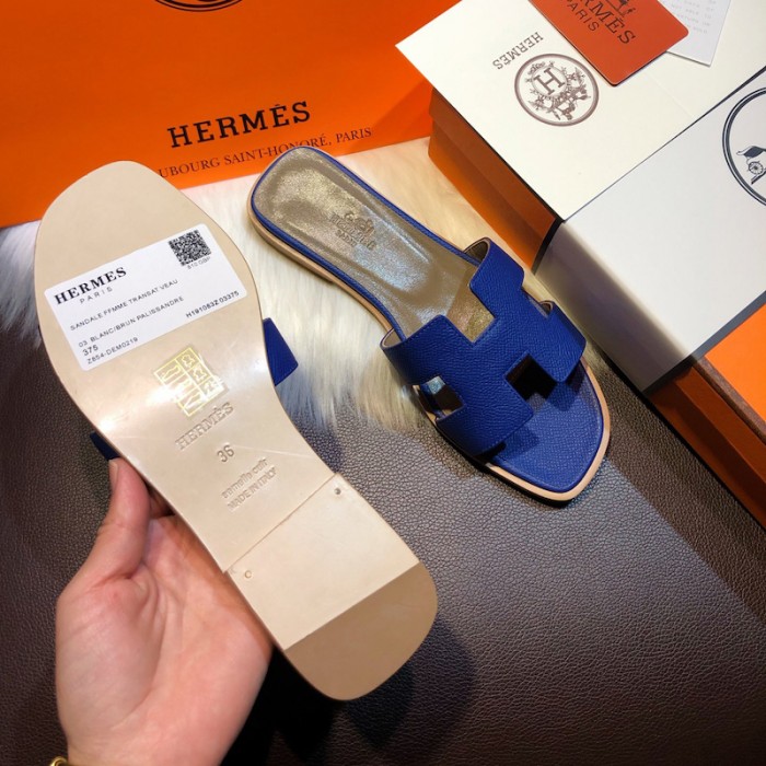 H**mes women oran sandals in epsom leather electric blue