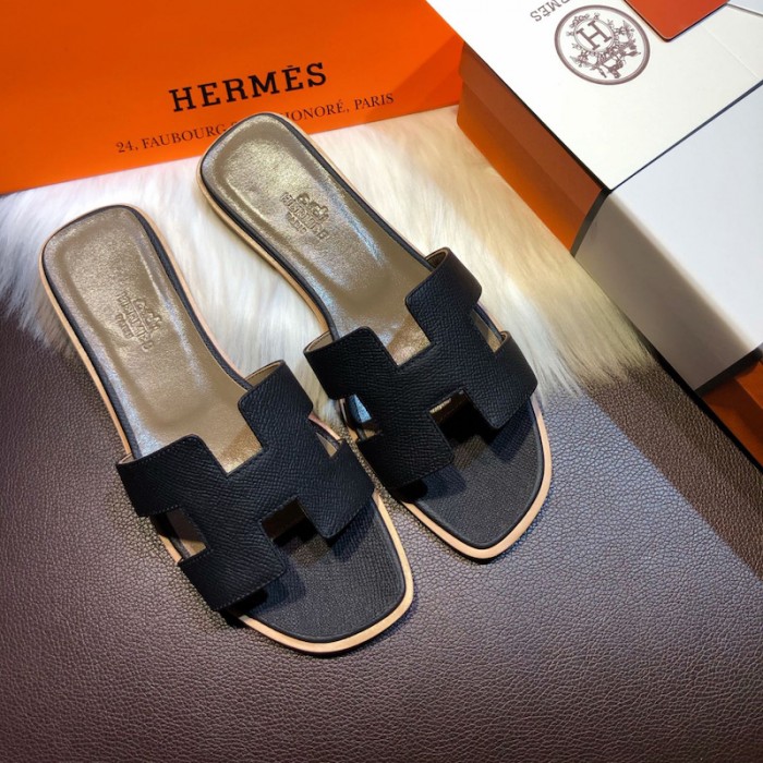H**mes women oran sandals in epsom leather black