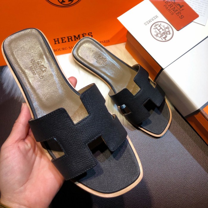 H**mes women oran sandals in epsom leather black