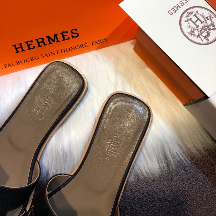 H**mes women oran sandals in epsom leather black