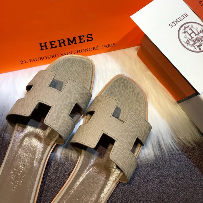 H**mes women oran sandals in epsom leather grey