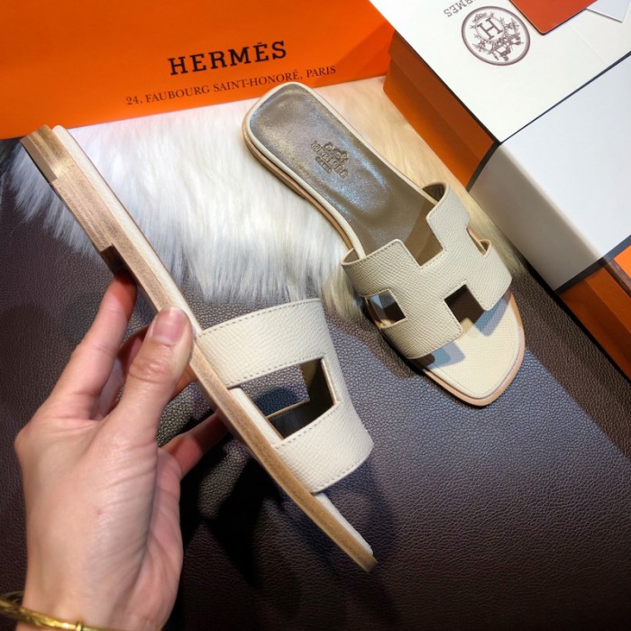 H**mes women oran sandals in epsom leather ivory