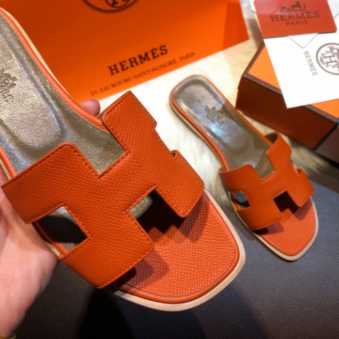 H**mes women oran sandals in epsom leather orange