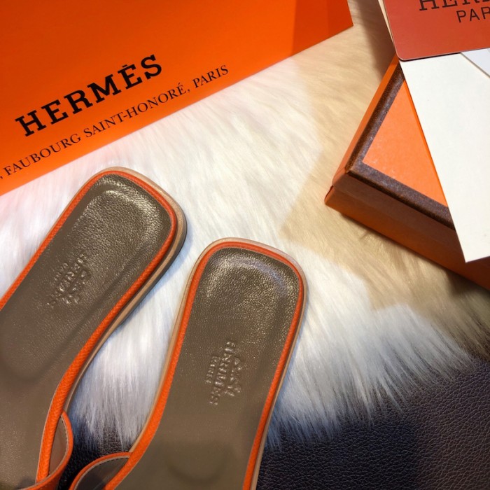 H**mes women oran sandals in epsom leather orange